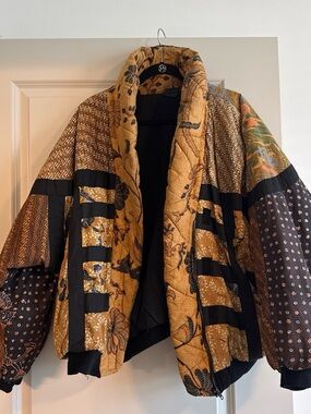 Vintage Patchwork Quilted Bomber Jacket - Mustard & Black